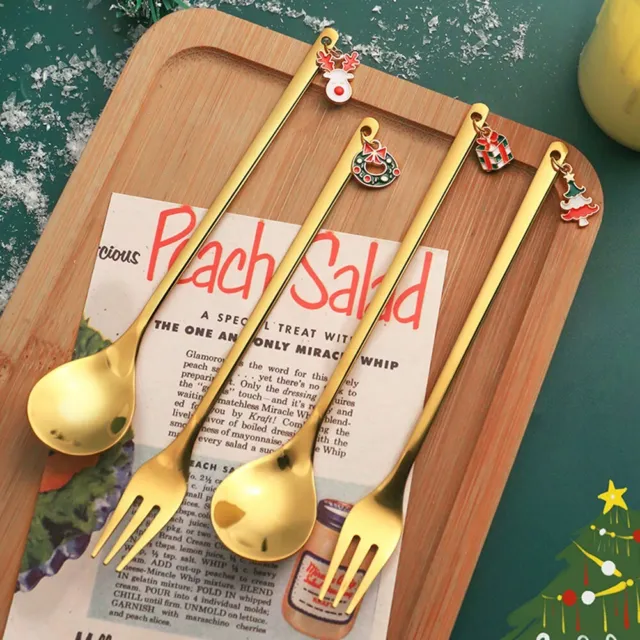 Set cucchiai stoviglie natalizie in acciaio inox aggiungi ostaggio festoso ad ogni boccone