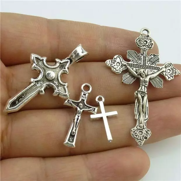 25X Gemischtes Kreuz Anhänger Vintage Antik Silberton Legierung Glaube Religiöser Charm 3