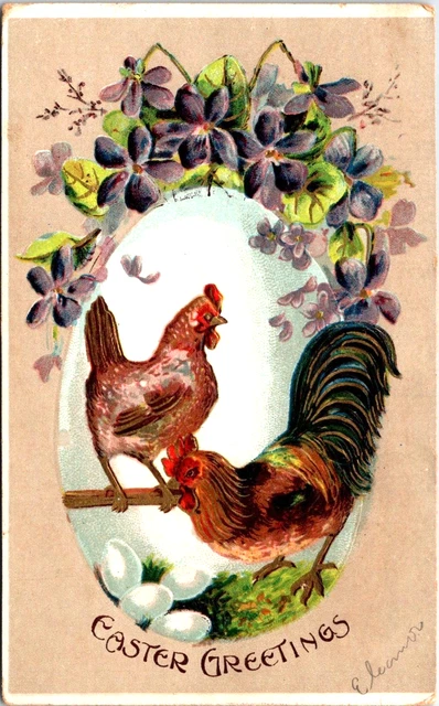 Vintage Easter Postcards Chickens Bunny Egg Basket CRAFT Ephemera Lot of 2 2462