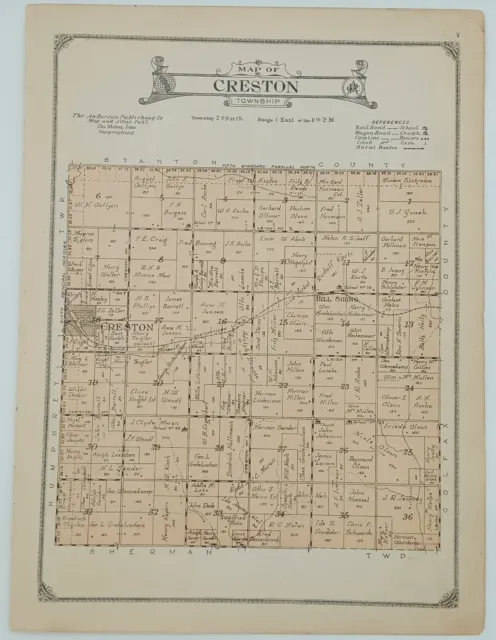 1922 Creston Township Plat Map Platte County Nebraska