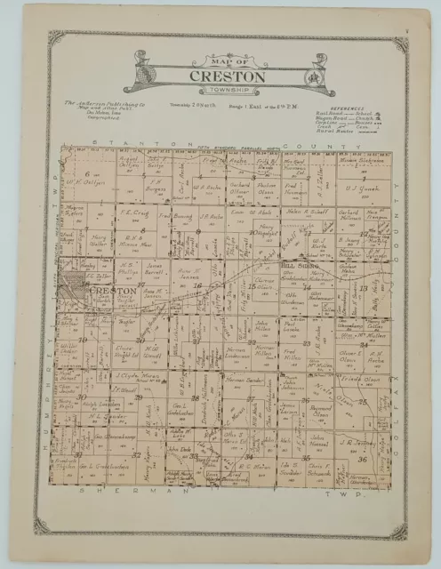1922 Creston Township Plat Map Platte County Nebraska