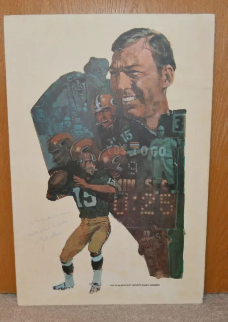 Bart Starr Green Bay Packers Signed Original Poster Illustration Lincoln-Mercury