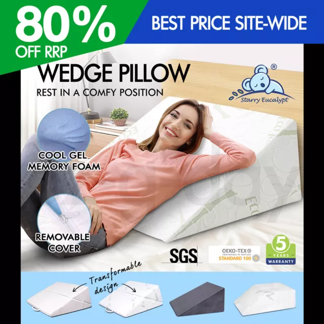 S.E. Cool Gel Memory Foam Wedge Pillow Cushion Pillows Back Support Bamboo Plush