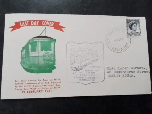 Australia FDC  1961 , Last Day Cover Of The Last Mail Carried by Tram in NSW