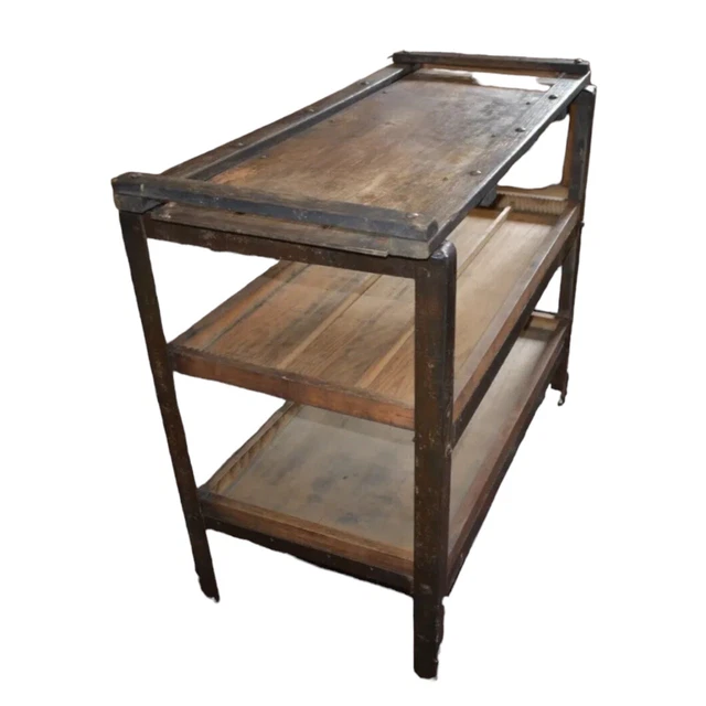Vintage Industrial Metal & Wood Side Table, Kitchen Island Bar, Storage Rack