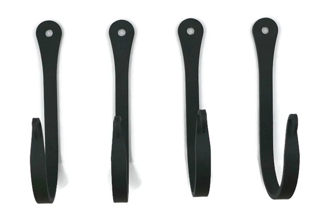 Wrought Iron Wall Mount Narrow Hook for Coat Hat Robe Towels Set of 4