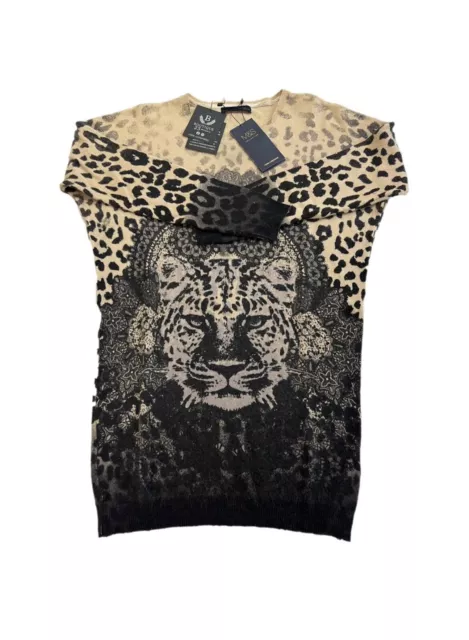 Abito Vestito Maglione Donna M&S 100% puro cashmere Kasmir Cachemi S Leopardato