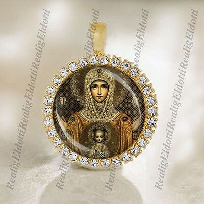Theotokos Mother Mary w Baby Christian Greece Icon Eastern Orthodox Gold Medal