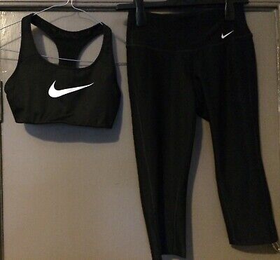 Nike Donna XS Gymwear Bundle 4 Leggings Capri & 4 BRA Tops Nero Dri-Fit