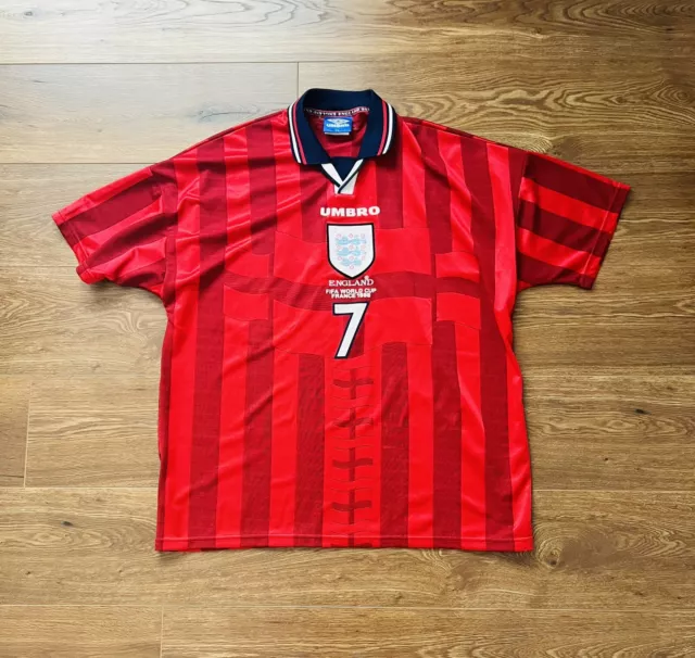 1998 FIFA World Cup England Away Shirt Jersey No.7 Beckham Size 2XL