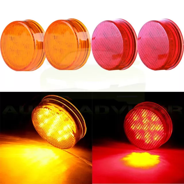 2Red + 2Amber Round Shape Side Marker 13Led Trailer Truck Clearance Light 2.5"