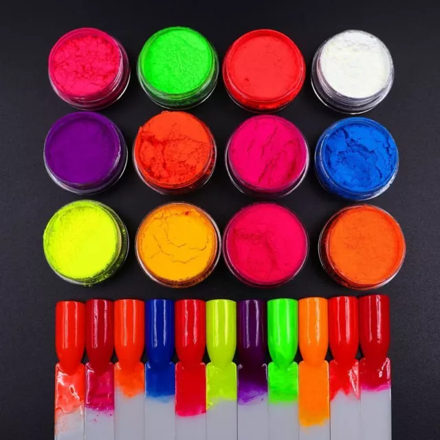 10COLOURS Neon Pigment Uñas Polvo Polvo Ombre Efecto Humo Fluorescente 3GRAMOS ☀