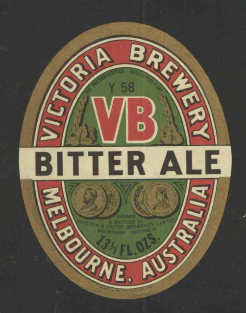 Victoria Brewery Bitter Ale Beer Bottle Label 13 1/3 Oz - Australia - Unused