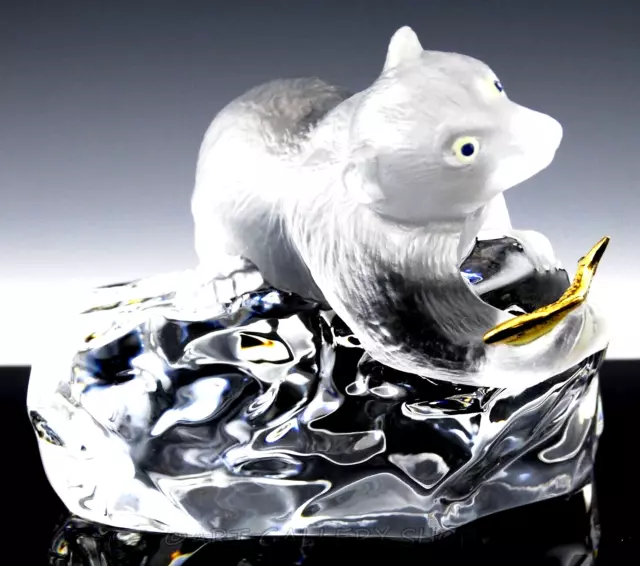 Igor Carl Faberge France Crystal Figurine POLAR BEAR & GOLD FISH ON ICEBERG Mint