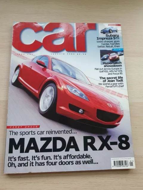CAR Magazine January 2003 Vintage 00s Mazda RX-8 Subaru Impreza STi Golf R32.