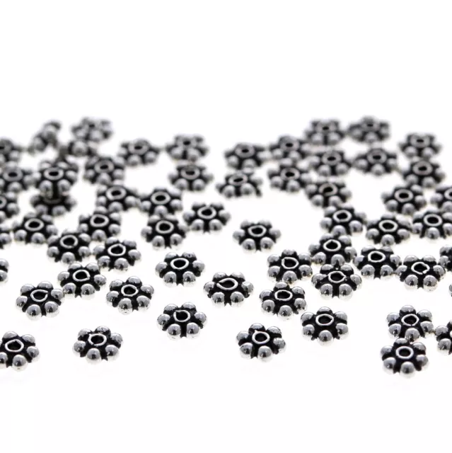 100pc, 3.5mm Bali Daisy Beads, Sterling Silver, Tiny Spacer Beads, Antiqued, 925