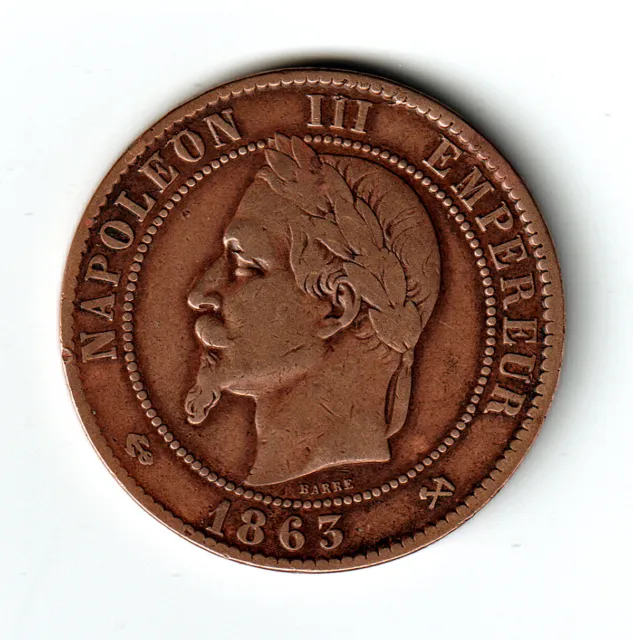 Dix centimes 1863 K Napoléon III, tête laurée Bordeaux F.134/10 - TTB++