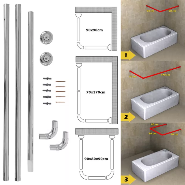 Chrome Shower Rail U & L Shape Corner 3 Way Bath Pole Rod Track HomeCentre®