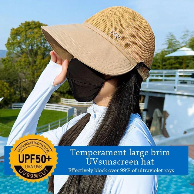 BREATHABLE SUN HAT UV Protection Straw Hat Summer Beach Cap Women EUR