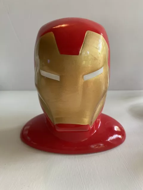 Marvel Kids Iron Man Collectible Savings Bank Head With Coin Cover Red Gold EUC