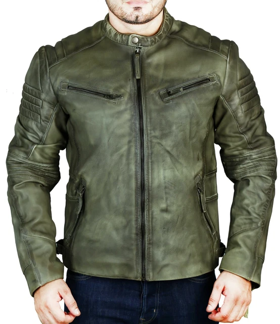Giacca Biker In Vera Pelle Vintage Cafe Racer Da Uomo Vintage