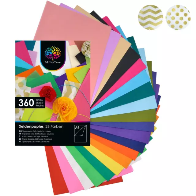 OfficeTree Seidenpapier A4 Bunt 26 Farben 360 Blatt - Basteln Bastelpapier Motiv