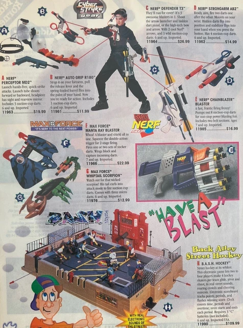 Rare vintage print Ad Nerf, Cyber strike, max force, Back Alley Street Hockey