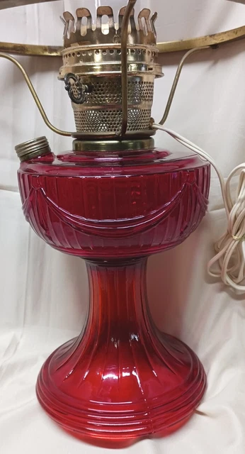Aladdin 1979 B-62 Ruby Lincoln Drape Oil Lamp, Elec. Burner,Chimney&Shade Ring