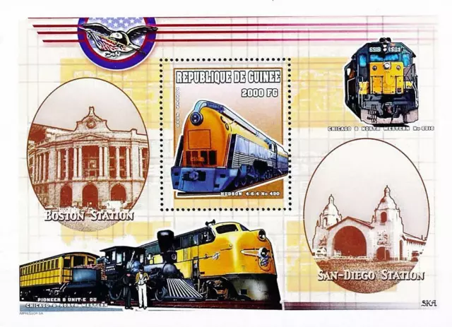 TRAINS of the USA  = HUDSON LOCOMOTIVES & RAILROAD STATIONS S/S MNH **