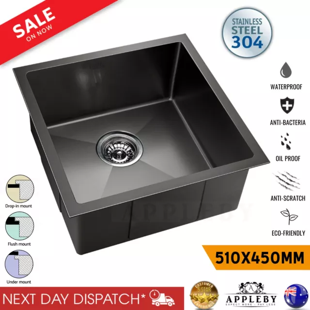 510x450mm Black Sink 304 Stainless Steel Nano Kitchen Laundry Basin Heavy Duty