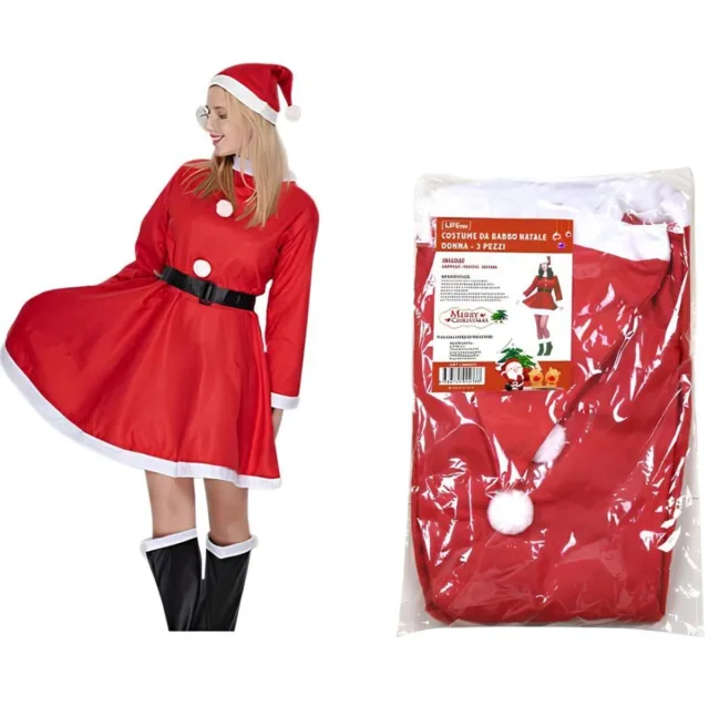 Costume da Babbo Natale per adulti Donna Mamma vestito completo abito rosso