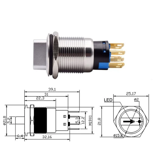 Bouton Poussoir Interrupteur 1NO1NC Rouge/Vert/Bleu / Jaune/Blanc Eau Avec