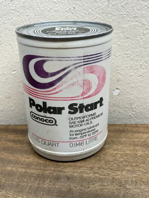 Conoco POLAR START Motor Oil Quart Empty Can  Plastic can w/metal Top 10W-20W-30