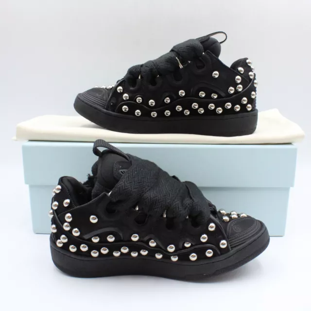 Lanvin Studded Leather Curb Sneakers in Black with Silver-Tone Studs - FR 37