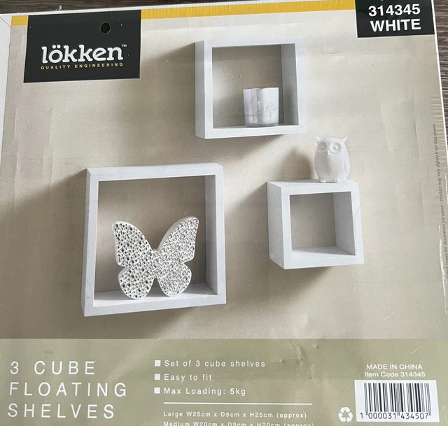 SET OF 3 Wooden Cube Shelves Floating Wall Box Shelf Display Shelving