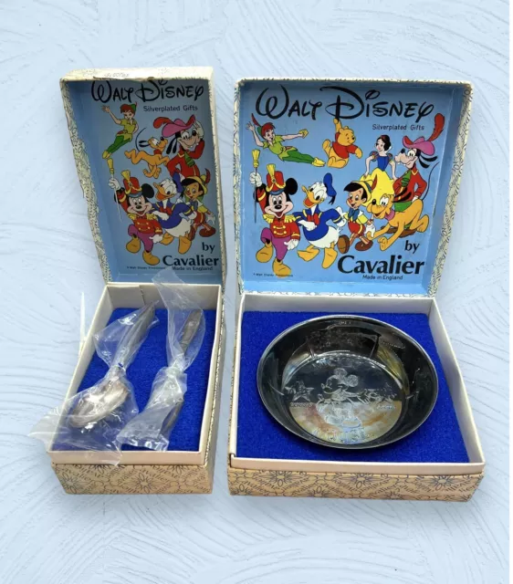 WALT DISNEY Mickey Mouse by Cavalier - Childs Silver Plated Dish & Cutlery