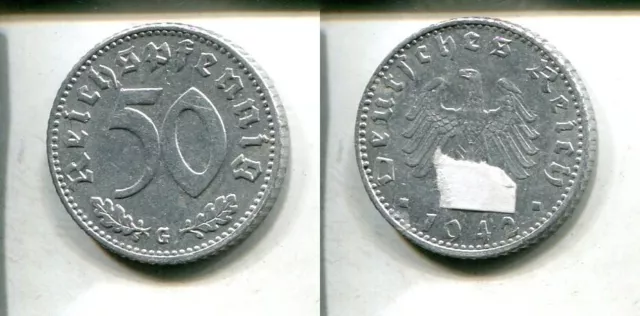 DRITTES REICH 1942 G - 50 Reichspfennig in Alu, ss+