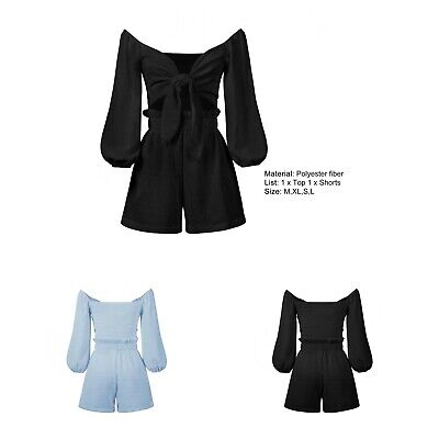 2 Pcs/Set Crop Top Shorts Set Soft Fabric Casual Shirring Decor Lantern Sleeves