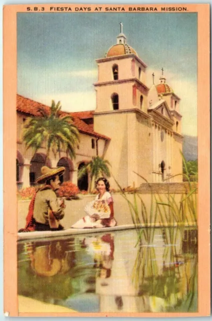 Postcard - Fiesta Days at Santa Barbara Mission, California