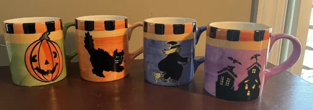 Vintage 4 Lillian Vernon Halloween Coffee Mugs Cat House Pumpkin Witch UNUSED