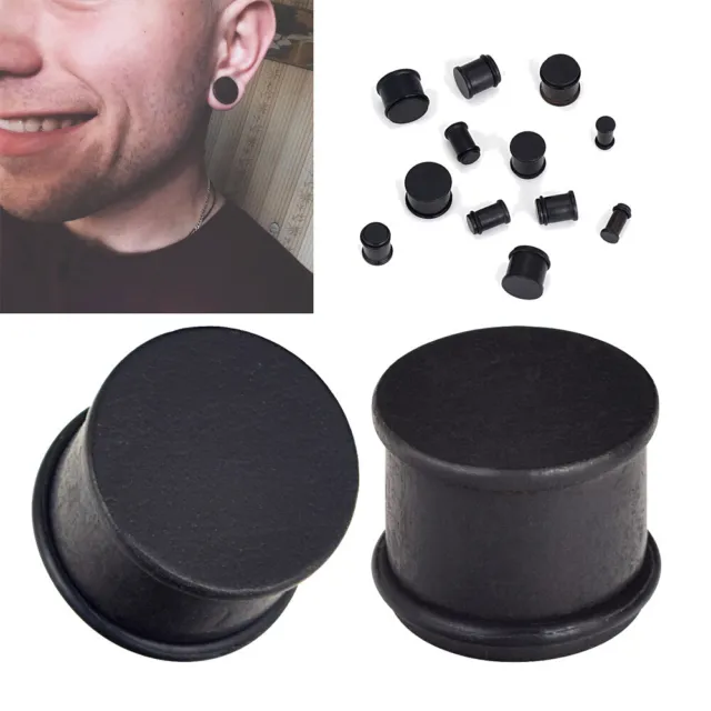 2Pcs Black Ebony Ear Plugs Organic Wood Ear Gauge Expander Single Flared Eyelets