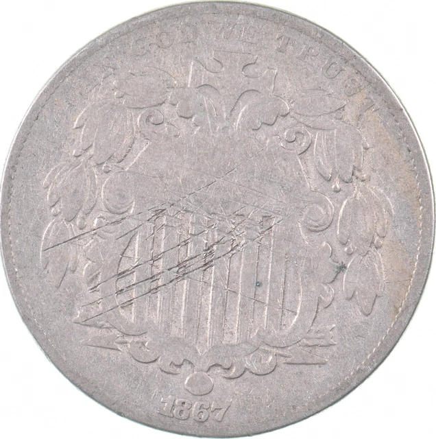 First US Nickel - 1867 Shield Nickel - US Type Coin - Over 100 Years Old! *893