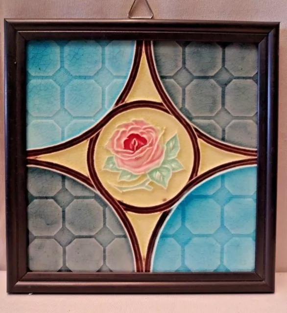 Tile Majolica Japan Vintage Ceramic Art Nouveau Floral Design Collectible #435