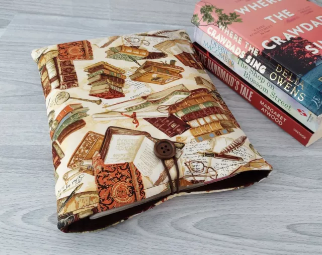 Handmade Book Sleeve Cover Padded Kindle Tablet Fabric Pouch Vintage Books