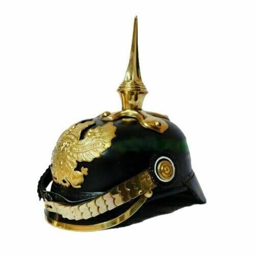 Casque Prussien Pickelhaube En Laiton Et Cuir - Réplique Historique Pour Collectionneurs