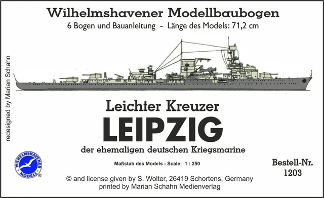 Wilhelmshavener Modellbaubogen   Leichter Kreuzer  LEIPZIG  Maßstab 1:250