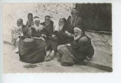Pc Cpa Morocco, Jewish Rabbis Conversing In The Street, Judaica Vintage Postcard