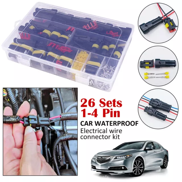 26 Sets 1-4Pin Automotive Waterproof Car Auto Electrical Wire Connector Plug Kit