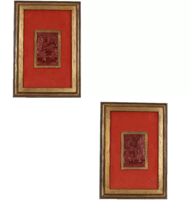 Par De (2) Enmarcado Antigüedad Asiático Cinnabar Tallas 11 7/20.3cmx43.2cm Uno