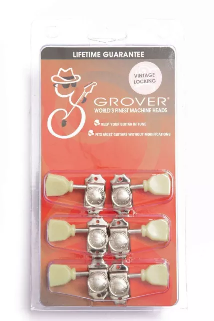 Grover 533NK Vintage Locking Tuners, Keystone Button, 3 +3 Nickel Finish